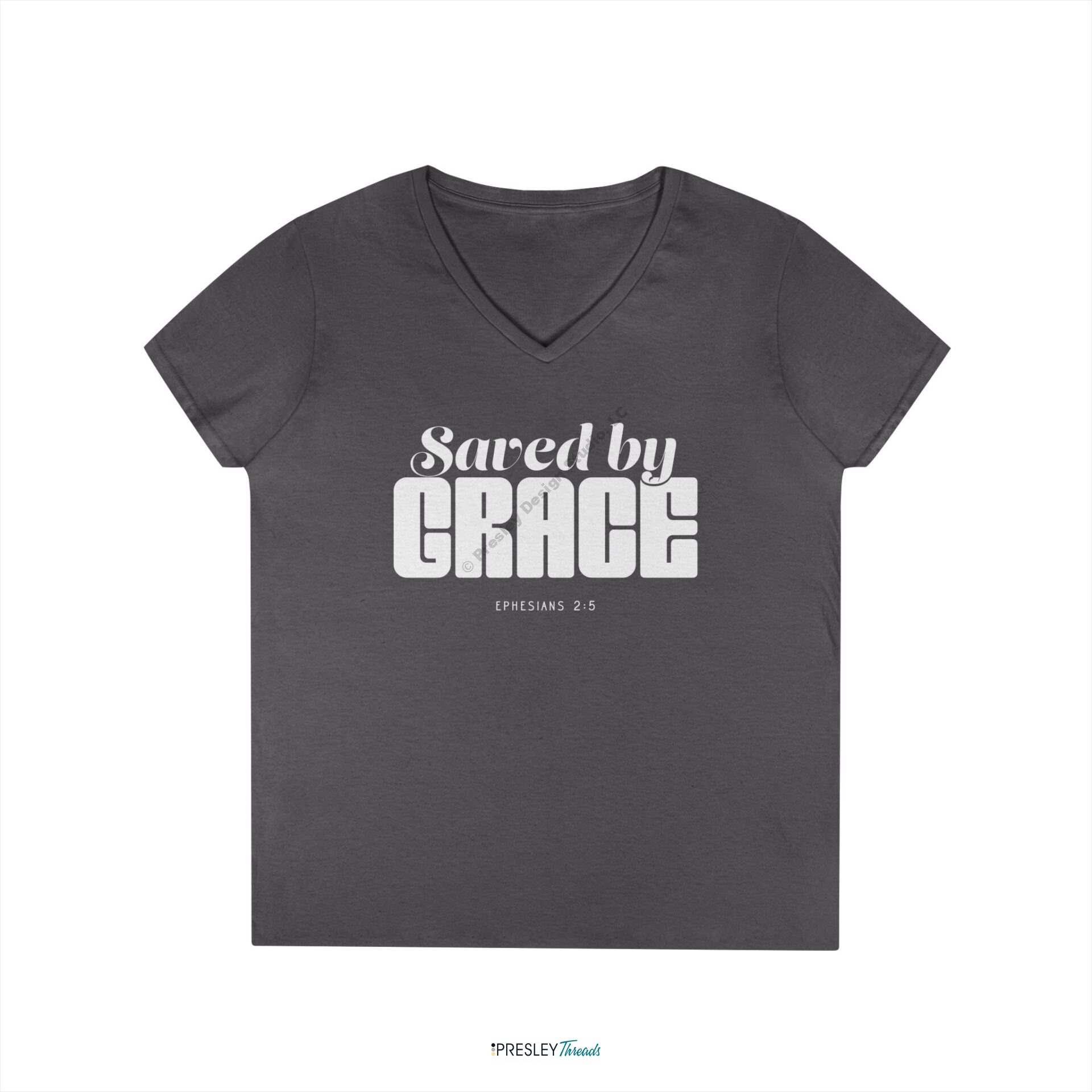 Saved by Grace | Ladies’ V-Neck T-Shirt Saved by Grace | Ladies' V-Neck T-Shirt - Image 2