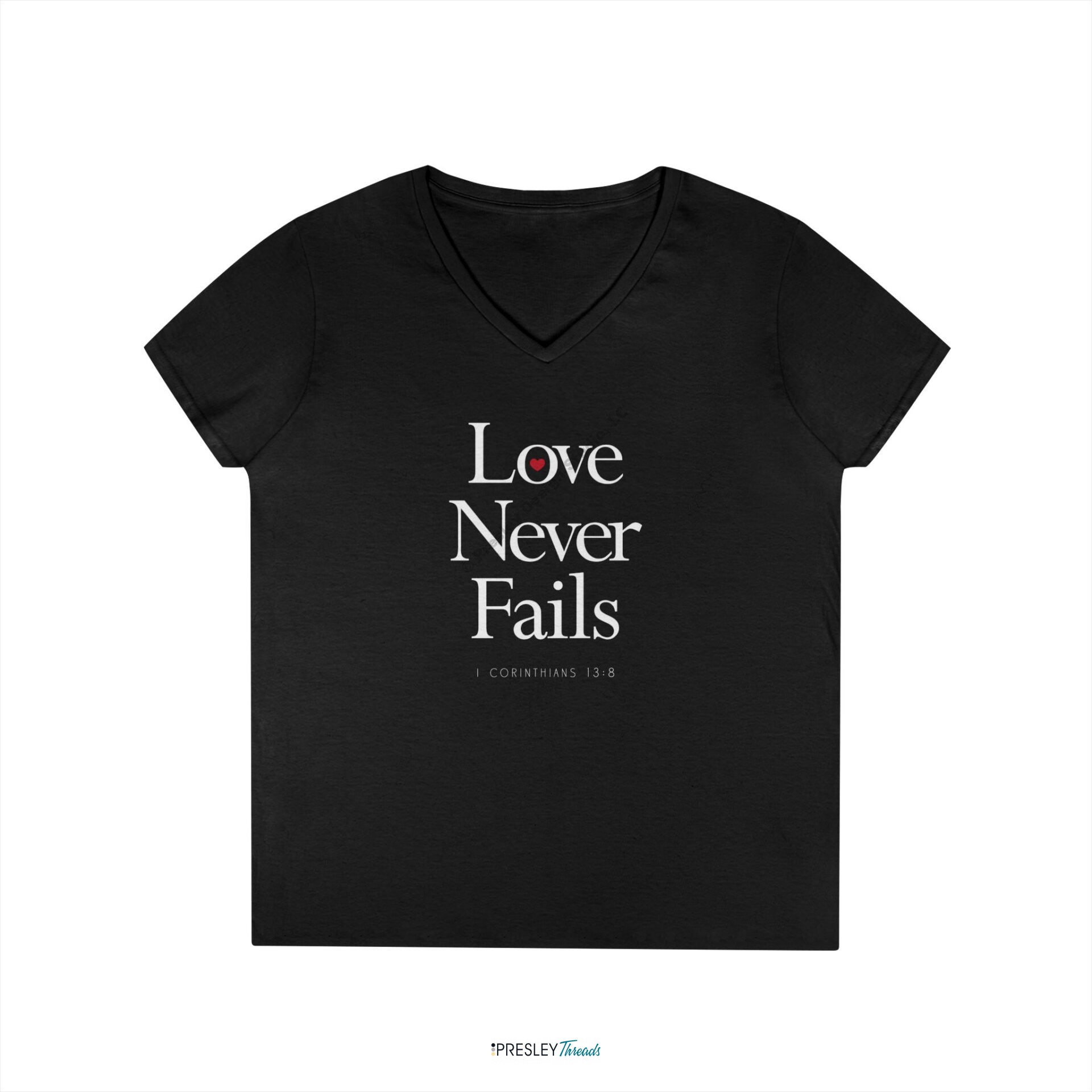 Love Never Fails – I Corinthians 13:8 | Ladies’ V-Neck T-Shirt Love Never Fails - I Corinthians 13:8 | Ladies' V-Neck T-Shirt - Image 3