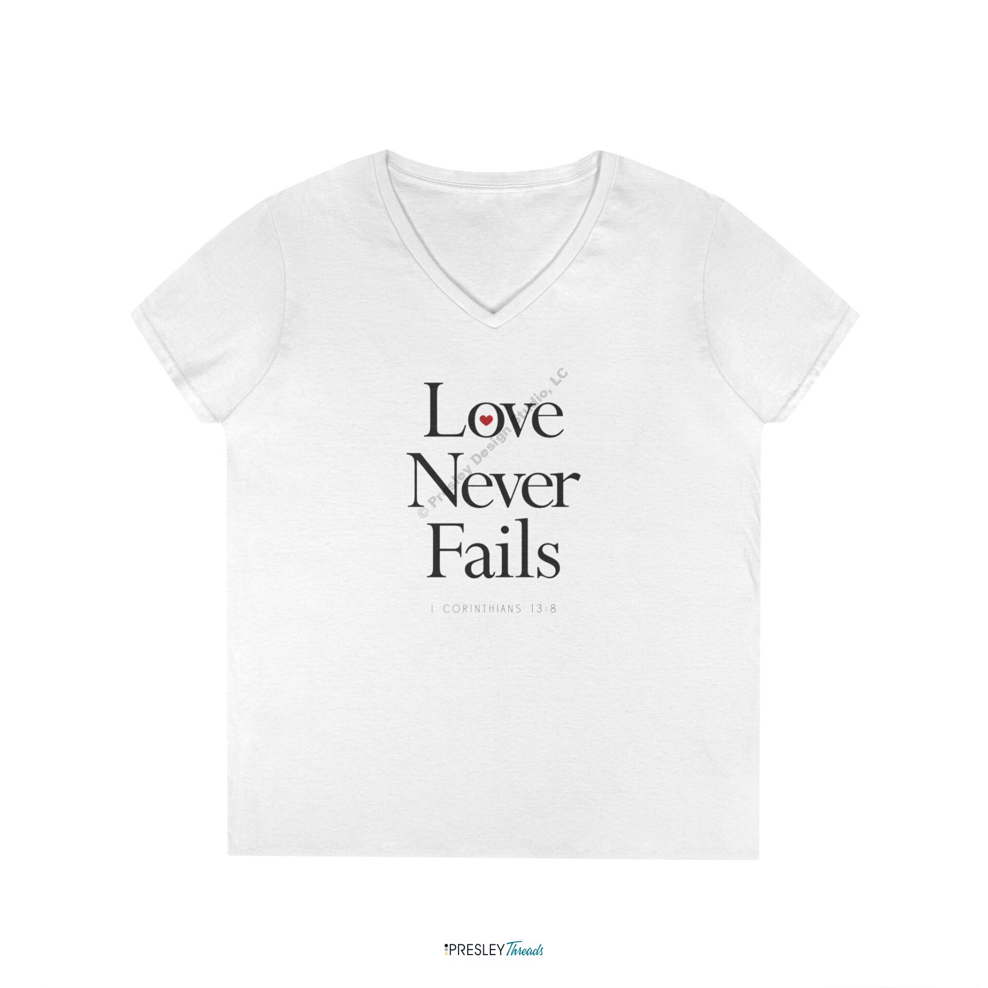Love Never Fails – I Corinthians 13:8 | Ladies’ V-Neck T-Shirt Love Never Fails - I Corinthians 13:8 | Ladies' V-Neck T-Shirt - Image 2